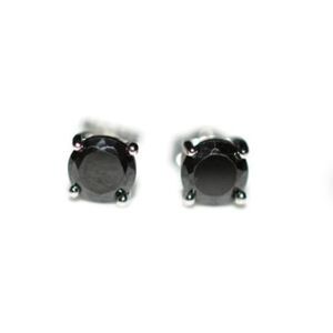 Round Black Cubic Zirconia Sterling Silver Stud